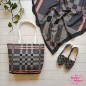 تصویر ست سه تکه کیف و کفش و روسری طرح چارخونه 