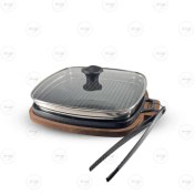 تصویر تابه گریل چدن پرانی سایز 32 با سینی چوبی 