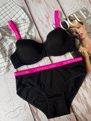 تصویر ست میسا طرح ویکتوریا سکرت - مشکی بند سرخابی / ۹۰ 