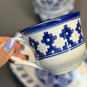 تصویر ست فنجان زیر فنجانی و قندان چینی نقش زیلو میبد مروارید یزد درجه یک 