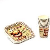 تصویر لیوان و پیش دستی تولد تم تدی بسته 10 عددی 