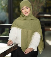 تصویر روسری نخی پلیسه اکلیل دار قواره ۱۴۰ - سبز روشن 