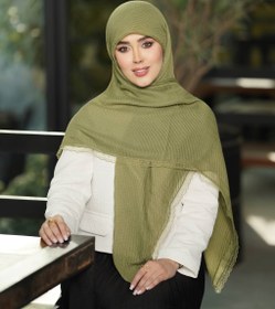 تصویر روسری نخی پلیسه اکلیل دار قواره ۱۴۰ - سبز روشن 