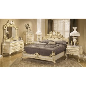 تصویر تخت خواب چوبی کلاسیک طرح ایتالیایی - مدل نیکول 