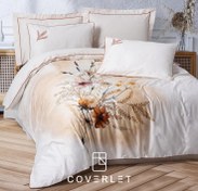 تصویر روتختی کرم طلایی قرمز دونفره طرح‌دار کاوری مدل Bouquet 