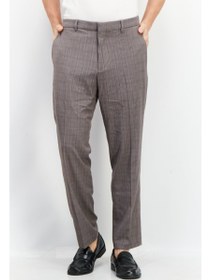 تصویر شلوار رسمی مردانه با تناسب باریک و چهارخانه، خاکستری برند perry ellis Men Slim Fit Checkered Dress Pants, Grey