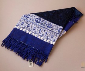 تصویر رومیزی چاپ قلمکار اصفهان (100 * 100) ترکیب پارچه مخمل و پارچه نخی چاپ قلمکار ( لاجوردی )