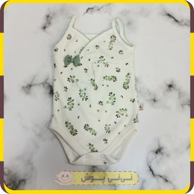 تصویر ست 4 تیکه دخترانه نوزادی سبز سفید طرح گل 
