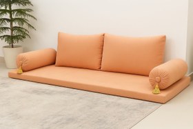 تصویر سرویس 5 تکه پشتی نشیمن مجلسی | مبل عربی زمینی شیک با کوسن استوانه 