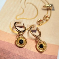تصویر پک گوشواره شیار نگین مشکی و ایرکاف حلزونی کد D143 
