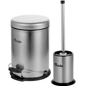 تصویر ست سطل و برس توالت سرکوله مدل آرام بند تمام استیل ظرفیت ۳ لیتر 