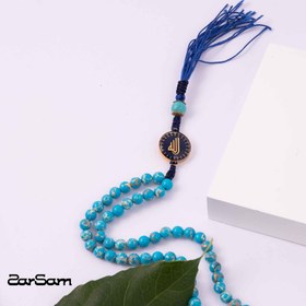 تصویر تسبیح ورق طلا الله سنگ فیروزه آفریقایی سری ذکر 
