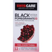 تصویر کاندوم انار سیاه 12عددی سوئیس کر Swisscare Black Pomegranate 12Numbers