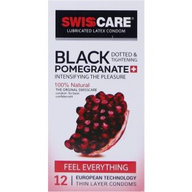 تصویر کاندوم انار سیاه 12عددی سوئیس کر Swisscare Black Pomegranate 12Numbers