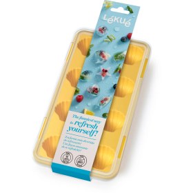 تصویر قالب یخ سیلیکونی صدفی با درب زرد لیکوئی Ice cube tray with lid to make shell-shaped ice cubes