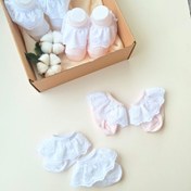 تصویر جوراب لب تور نوزادی عروسکی - صورتی 