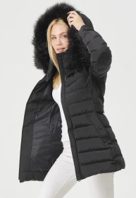 تصویر کت پف دار کلاهدار متحرک یقه خز مصنوعی زنانه یاسمین مشکی برند PIQUE ( انزجار ) به رنگ مشکی در دسته کت، پالتو و کاپشن زنانه 