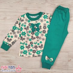 تصویر بلوز شلوار بچگانه دخترانه گل گلی سایز ۳۵ تا ۵۰ - سبزآبی 