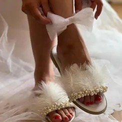 تصویر دمپایی حمام عروس مدل لیان 