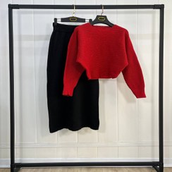 تصویر ست بافت کراپ دامن طرح زاپ پروانه آستین بلند زنانه کد 1893 