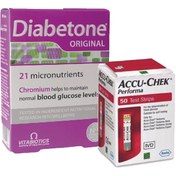 تصویر نوار اکواچک پرفورما و مکمل دیابتون اورجینال 30 عددی | Accu-chek performa & Diabetone original 
