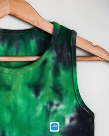 تصویر رکابی دخترانه تای دای ( شیبوری ) سبز-مشکی - عرض: 39 سانتی متر- قد: 60 سانتی متر Green & Black Tie Dye Sleeveless Shirt