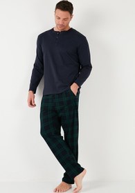 تصویر ست پیژامه و لباس خواب Buratti اورجینال مردانه بوراتی 6572003 Plaid Cotton Elastic Waist Regular Fit Long Sleeve Pajama Set Men's Pajama Set 65720 