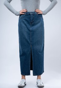 تصویر دامن جین آبی تیره بلند ۳۸۴۶۳ Long dark blue denim skirt