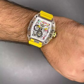 تصویر ریچارد میل صفحه اسکلتون قاب پلاستیکی - بند زرد - Richard Mille 