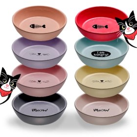 تصویر ظرف سرامیکی آب و غذای گربه حنا پت طرح میو – Cat food and water ceramic meow design Hanna pet 