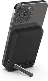تصویر پاوربانک بی‌سیم مغناطیسی بلکین 5000 میلی‌آمپر ساعت، شارژر قابل حمل سازگار با MagSafe، بسته باتری با خروجی 7.5 وات، ورودی 10 وات و پایه پایه، سازگار با آیفون‌های سری 15، 14، 13، 12 - مشکی - ارسال 20 روز کاری ا Belkin 5000mAh Magnetic Wireless Power Bank, Portable Charger Compatible with MagSafe, Battery Pack with 7.5W Output, 10W Input and Kickstand, Compatible with iPhone 15, 14, 13, 12 Series - Black Belkin 5000mAh Magnetic Wireless Power Bank, Portable Charger Compatible with MagSafe, Battery Pack with 7.5W Output, 10W Input and Kickstand, Compatible with iPhone 15, 14, 13, 12 Series - Black