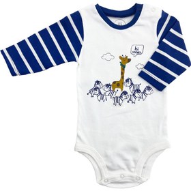 تصویر بادی آستین بلند نیلی طرح فرندز مناسب ۳ تا ۶ ماه 