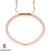 تصویر دستبند مرواریدی طلا و گوی البرنادو پیوسته با مروارید صورتی 