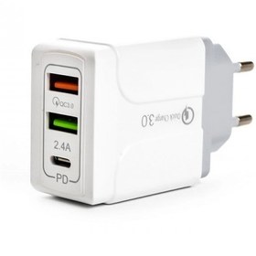 تصویر کلگی شارژر 38 وات 3 پورت ترکا (TREQA) همراه با کابل مدل CH-640 Treqa Wall Charger model CH-640