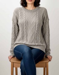 تصویر بلوز بافت زنانه آران بافی طرح وسط هفتی آستین بلند یقه گرد کد 1867 