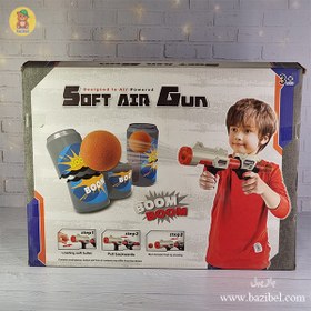 تصویر تفنگ soft air gun با قوطی هدف 