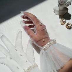 تصویر دستکش توری عروس مروارید دار 