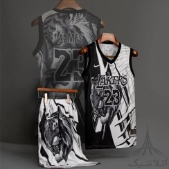 تصویر ست بسکتبالی اورجینال لیکرز Lakers مشکی سفید طرح ببر تایلندی 