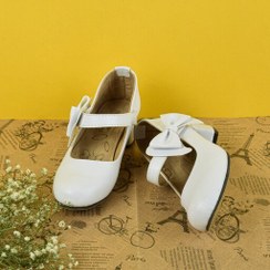 تصویر کفش مجلسی دخترانه رنگ سفید مدل چسبی بغل پاپیون پاشنه 3.5 سانتی کد 355220 سایز 26 تا 36 