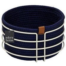 تصویر جعبه و سبد نان BEIGE ROUND BREAD BASKET STYLISH NAVY BLUE WICKER MACRAME MULTI با هدف فلزی ضد زنگ Edora Home 
