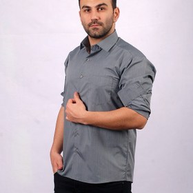 تصویر پیراهن مردانه راه راه بسیار ریز طوسیR31 