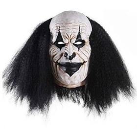 تصویر ماسک و صورتک جوکر دلقک خزنده با موی سیاه Creepy Clown Face Mask Scary Joker Masks for Halloween Black 