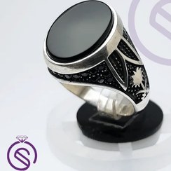 تصویر انگشتر نقره عقیق مشکی مردانه مدل نخل کد 62127 Palm black agate ring