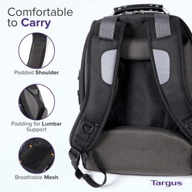 تصویر Targus Drifter II Backpack Design for Business Professional Commuter with Large Compartments, Durable Water Resistant, Hidden Zip Pocket, Protective Sleeve fits 17-Inch Laptop, Black/Gray (TSB239US) 