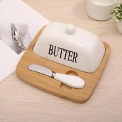 تصویر ست کره خوری سرامیکی زیره بامبو همراه با کارد 