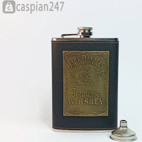 تصویر هیپ فلاسک (قمقمه جیبی) تکی چرم پلاک دار جک دنیلز 