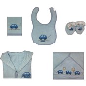 تصویر سرویس حوله نوزاد 5تکه برند سلین ماشین ابی 