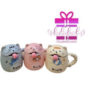 تصویر ماگ گربه زبون دراز - طوسی 