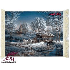 تصویر تابلو فرش منظره دهکده برفی کد m29 