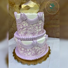 تصویر کیک سفید بنفش مینی 